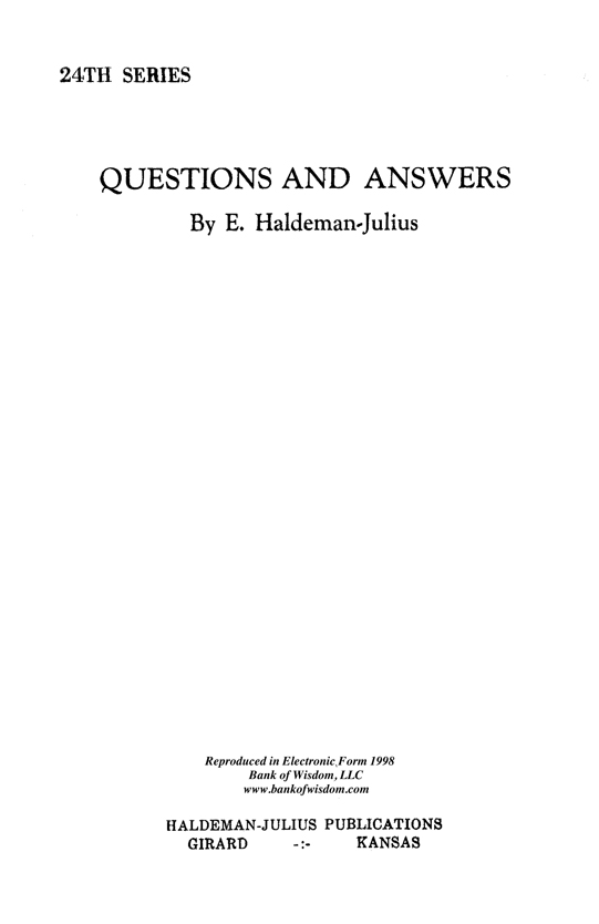 (image for) Questions And Answers, Vol. 24.